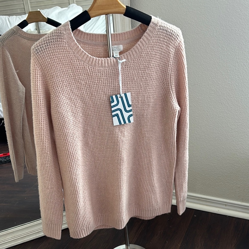 Market & Spruce Pink Crew Neck Sweater Lightweight Knit